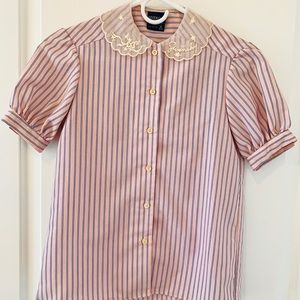 Vintage Givenchy Lace Pink Striped Shirt/Blouse